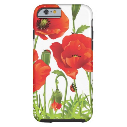 Horizontal border with red poppy tough iPhone 6 case