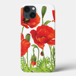 Horizontal border with red poppy iPhone 13 case