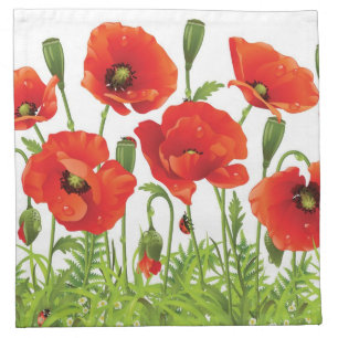 Horizontal border with red poppy cloth napkin