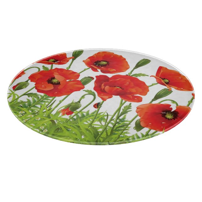 Horizontal border with red poppy cutting board (Corner)