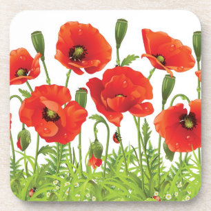 Horizontal border with red poppy drink coaster