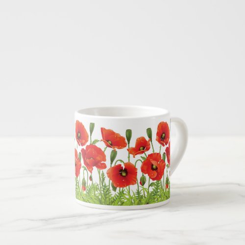 Horizontal border with red poppy espresso cup