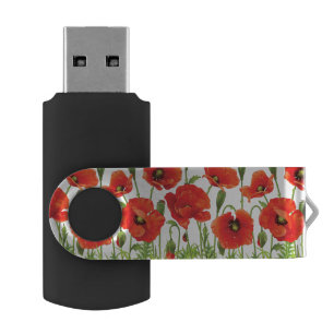 Horizontal border with red poppy flash drive