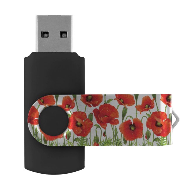 Horizontal border with red poppy flash drive (Opened)