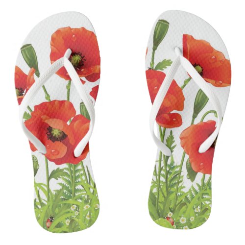 Horizontal border with red poppy flip flops