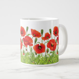 Horizontal border with red poppy giant coffee mug
