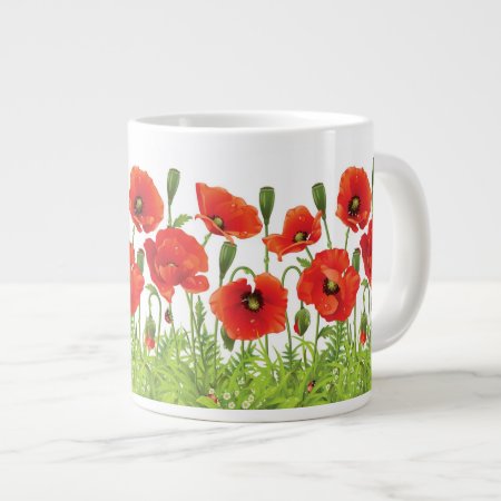 Horizontal Border With Red Poppy Giant Coffee Mug