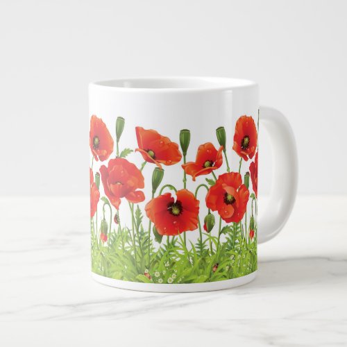 Horizontal border with red poppy giant coffee mug