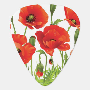 Horizontal border with red poppy guitar pick