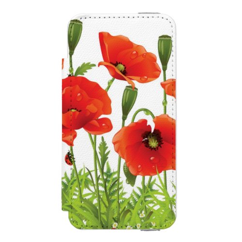 Horizontal border with red poppy iPhone SE55s wallet case