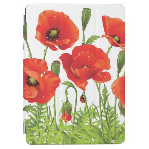 Horizontal border with red poppy iPad air cover