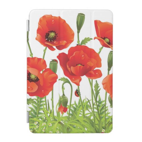 Horizontal border with red poppy iPad mini cover