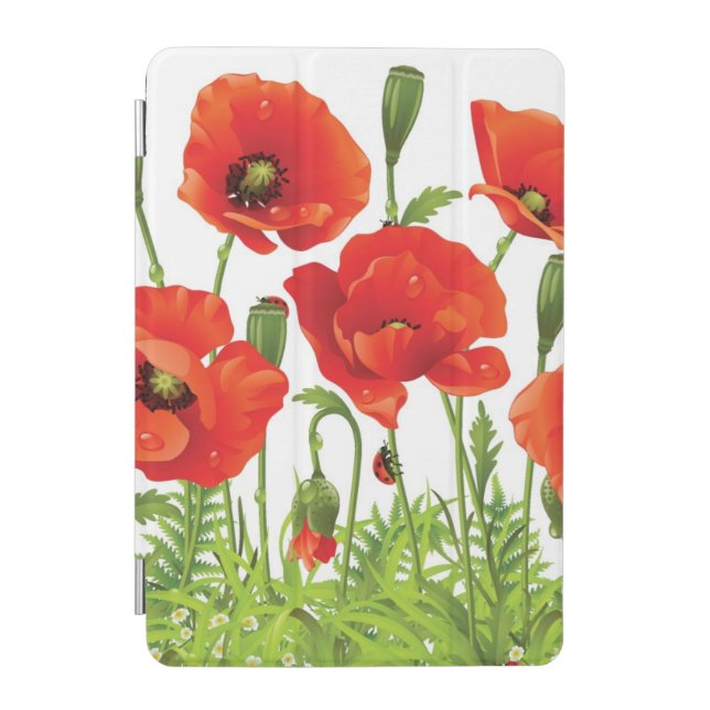 Horizontal border with red poppy iPad mini cover (Front)