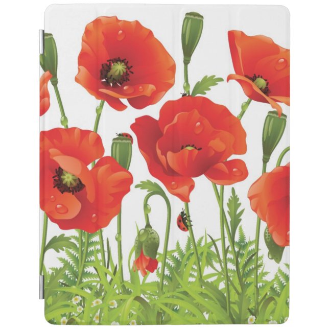 Horizontal border with red poppy iPad smart cover (Front)