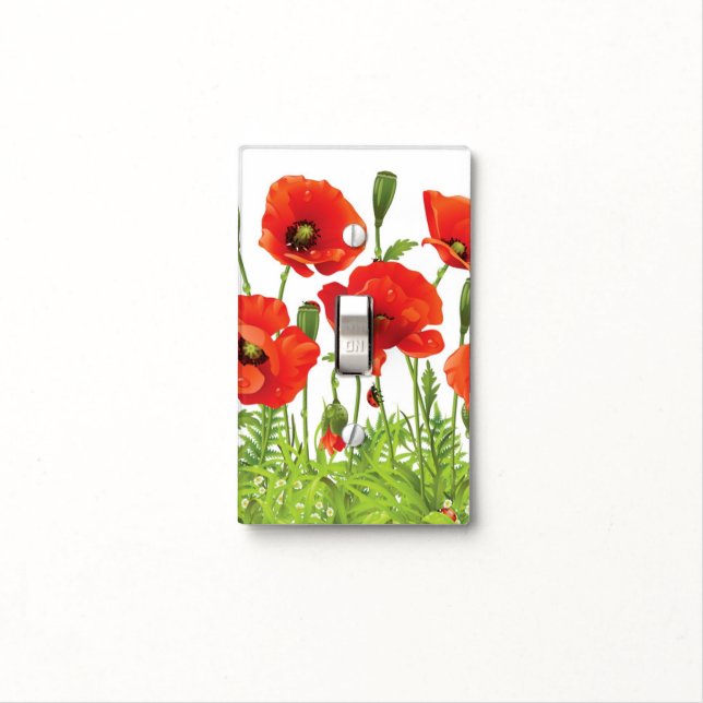 Horizontal border with red poppy light switch cover (In Situ)