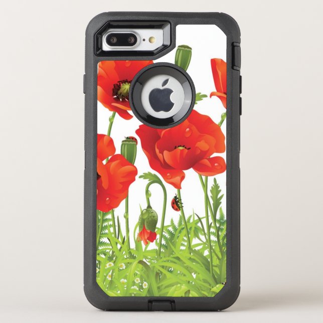 Horizontal border with red poppy otterbox iPhone case (Back)