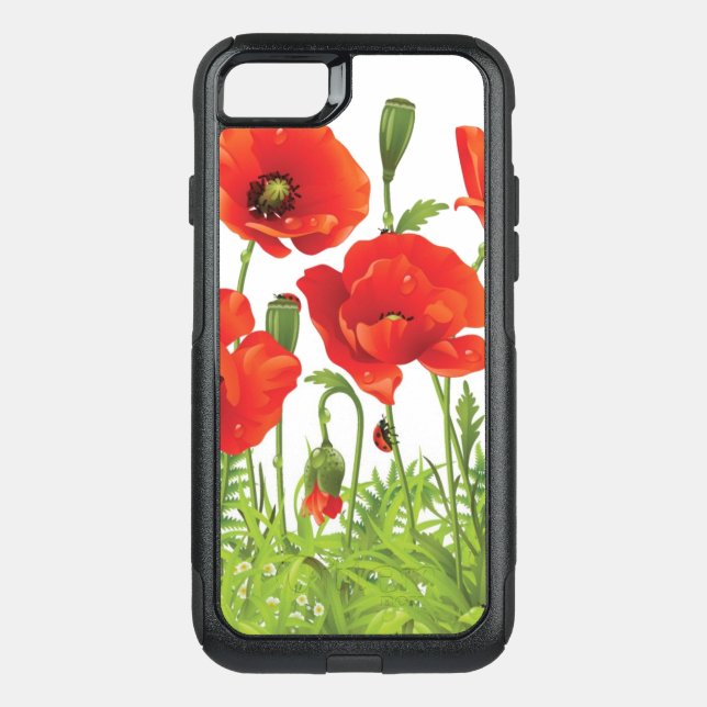 Horizontal border with red poppy otterbox iPhone case (Back)