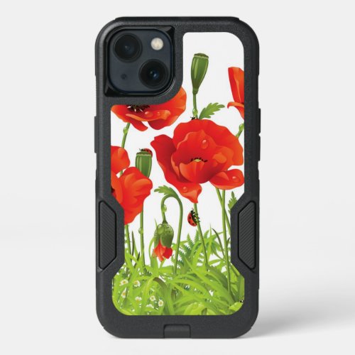 Horizontal border with red poppy iPhone 13 case