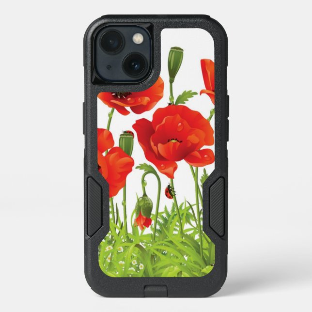Horizontal border with red poppy otterbox iPhone case (Back)