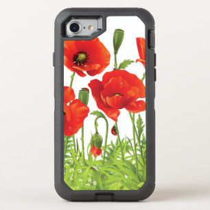 Horizontal border with red poppy OtterBox defender iPhone SE/8/7 case
