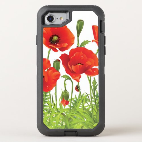 Horizontal border with red poppy OtterBox defender iPhone SE87 case