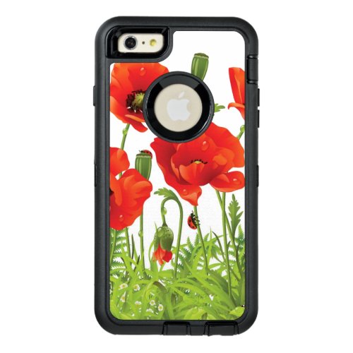 Horizontal border with red poppy OtterBox defender iPhone case