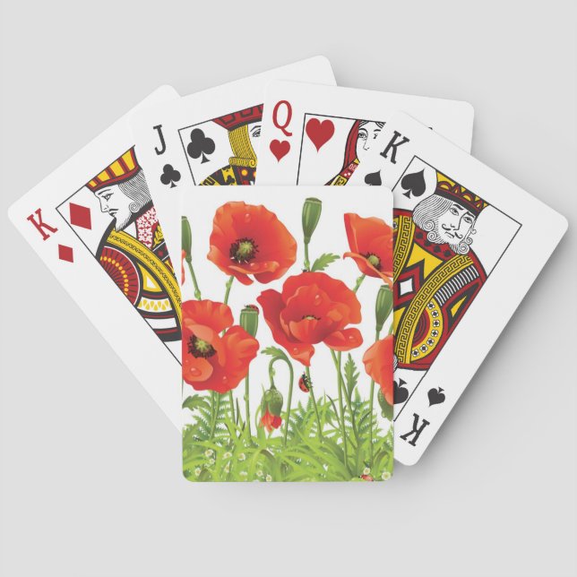 Horizontal border with red poppy poker cards (Back)