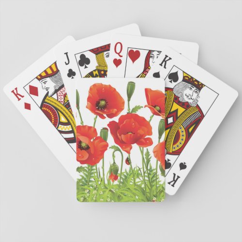 Horizontal border with red poppy poker cards