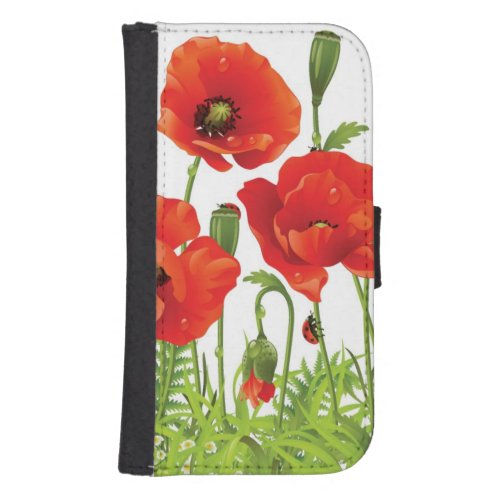 Horizontal border with red poppy wallet phone case for samsung galaxy s4