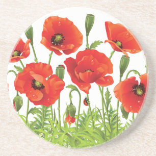 Horizontal border with red poppy sandstone coaster