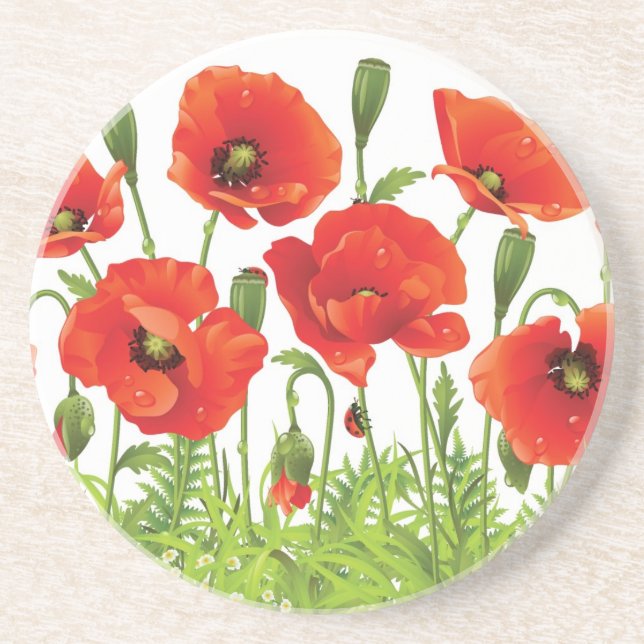 Horizontal border with red poppy sandstone coaster (Front)