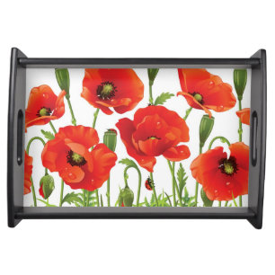 Horizontal border with red poppy serving tray