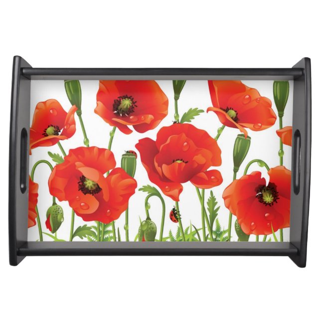 Horizontal border with red poppy serving tray (Front)
