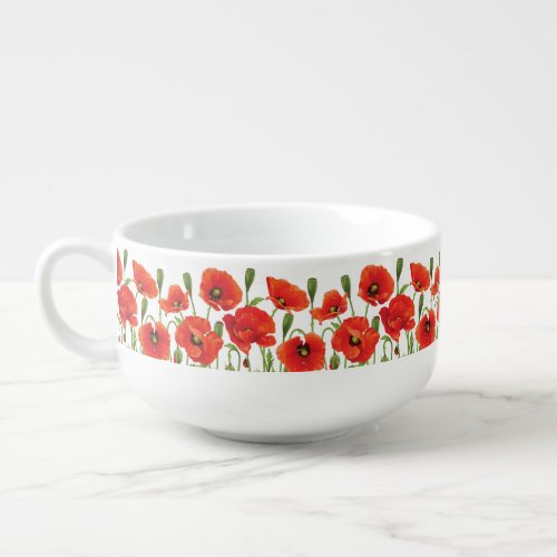 Horizontal border with red poppy soup mug
