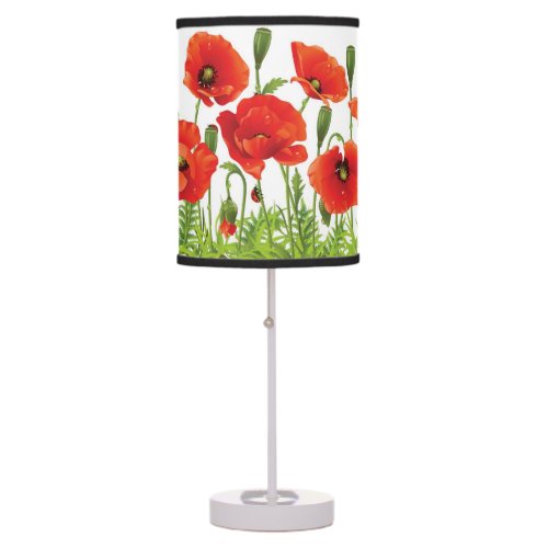 Horizontal border with red poppy table lamp