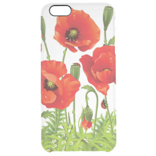 Horizontal border with red poppy clear iPhone 6 plus case