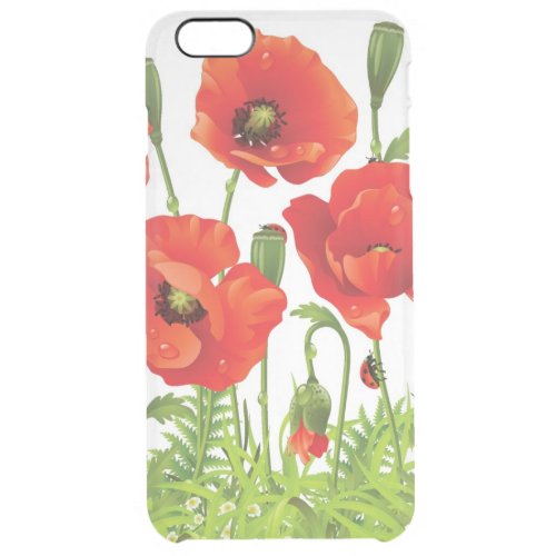 Horizontal border with red poppy clear iPhone 6 plus case
