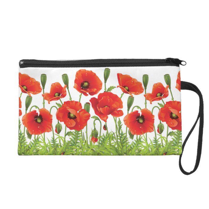 Horizontal border with red poppy wristlet purse