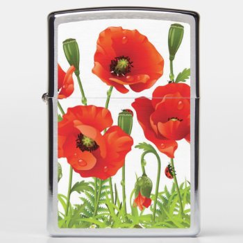 Horizontal Border With Red Poppy Zippo Lighter by boutiquey at Zazzle