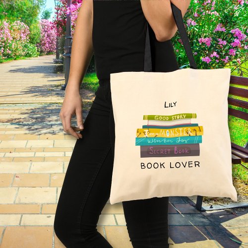 Horizontal Colourful Book Pile Book Lover Tote Bag