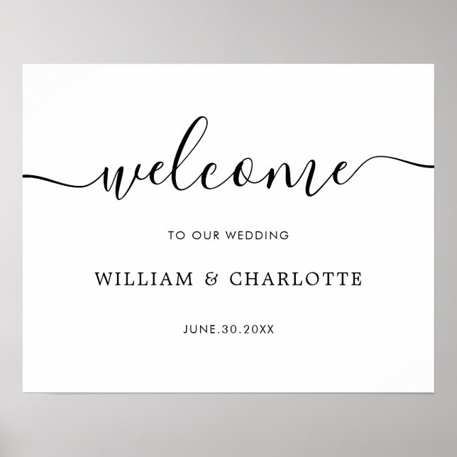 Horizontal Elegant Script Wedding Welcome Sign (Front)