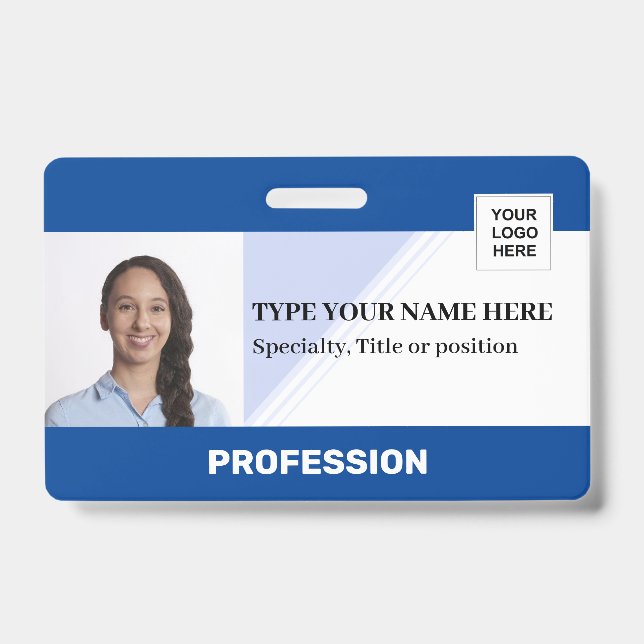 Horizontal Employe | Photo Logo Barcode Name Badge (Front)