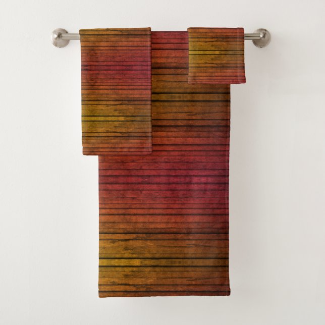 Horizontal fall colors stripes pattern bath towel set (Insitu)