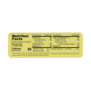 Horizontal Honey Nutrition Facts Product Label