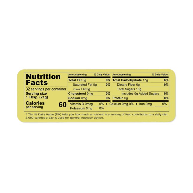 Horizontal Honey Nutrition Facts Product Label (Front)