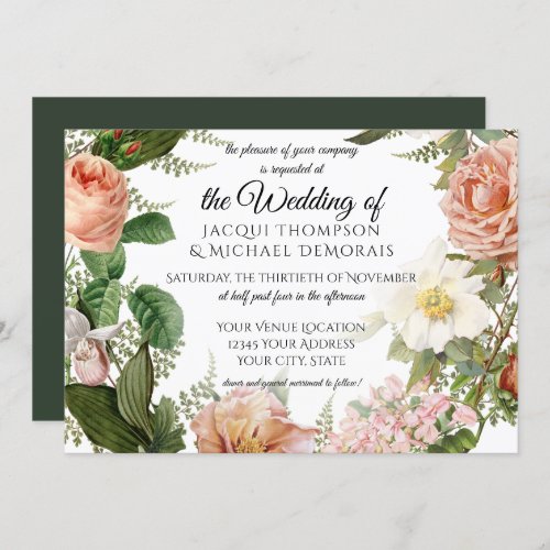 Horizontal Hunter Ivory Vintage Floral Wedding Invitation