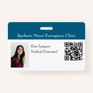 Horizontal ID Photo and QR code Badge Generic Teal