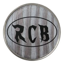 Horizontal Initials Oval Gray Barn Wood Golf Ball Marker