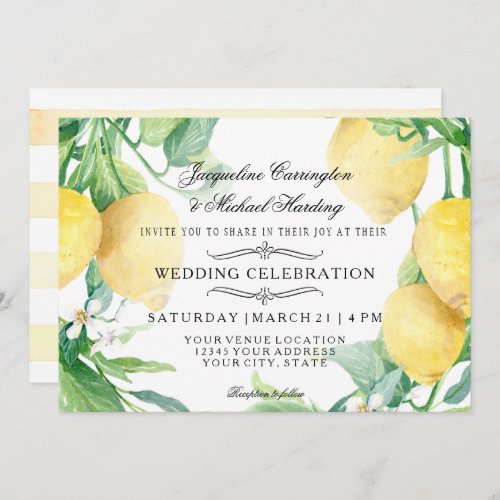 Horizontal Lemon Floral Flower Wreath Citrus Arr Invitation