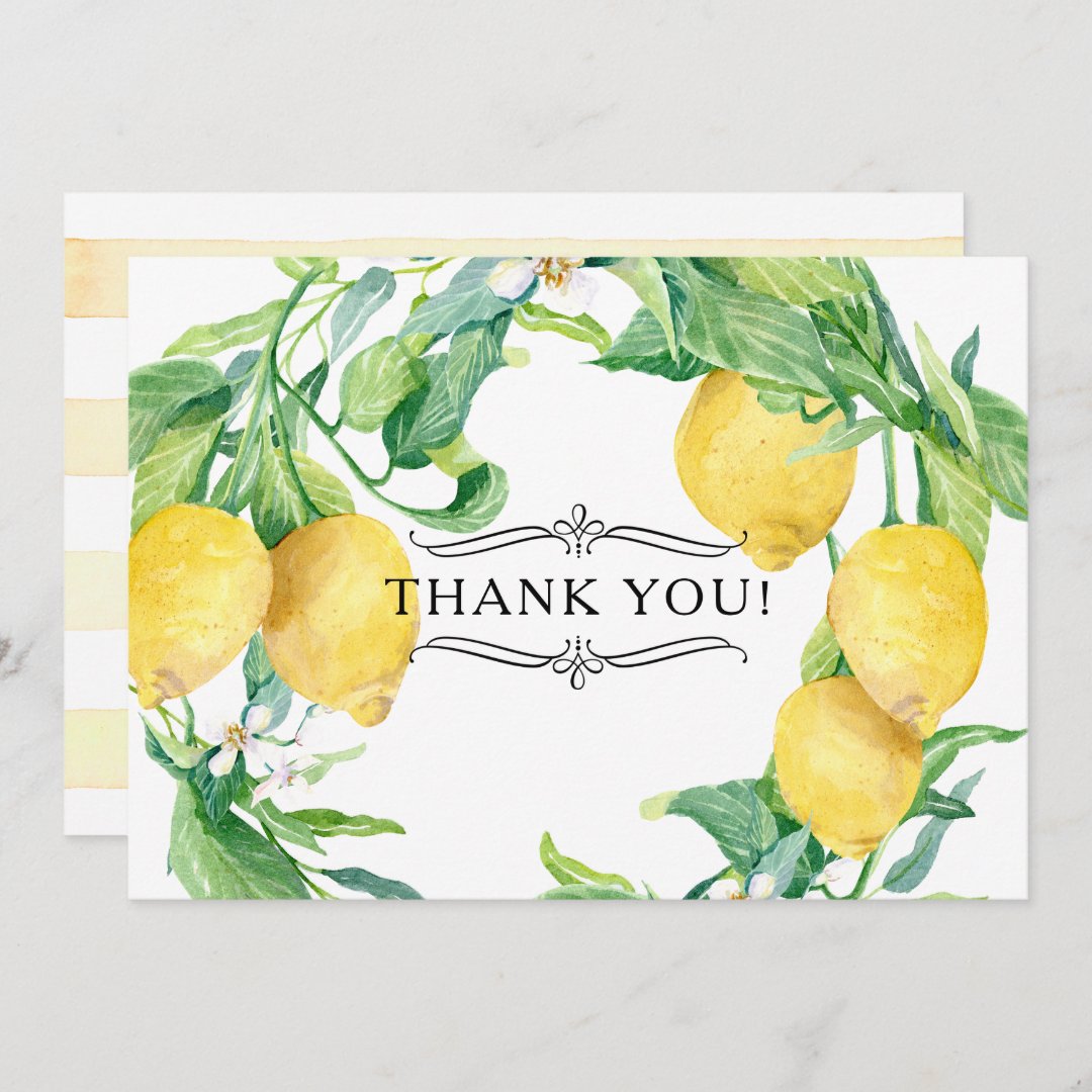 Horizontal Lemon Floral Thank You Notes Citrus Art Invitation | Zazzle